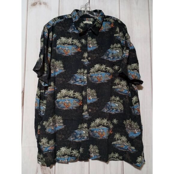 Batik‎ Bay Shirt Men's XXL Black Button Front Short Sleeve Hawaiian - Picture 1 of 7